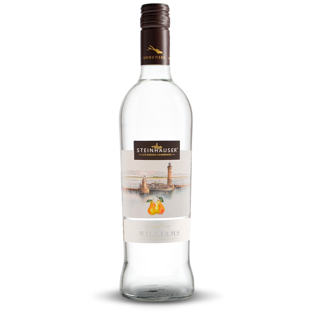 Die regionalen sonnengereiften Williams-Christ Birnen sowie die erntefrische Verarbeitung zum perfekten Reifezeitpunkt ist entscheidend für den edlen Geschmack dieses Destillates. Ein feinfruchtiges Bukett nach vollreifen Williams Birnen verdanken wir den klimatischen Bedingungen der Bodenseeregion. Nach dreijähriger Lagerung im Edelstahltank genießen Sie ein intensiv-fruchtiges und sehr mildes Williams Destillat vom Bodensee.