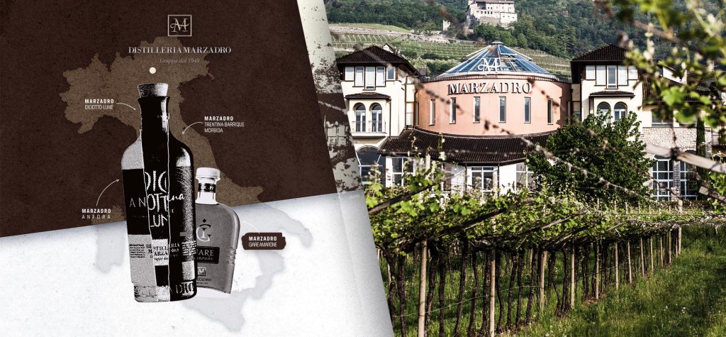 Die Geschichte der Distilleria MARZADRO beginnt im Jahr 1949 in Brancolino di Nogaredo, im Trentino, Norditalien. Gegründet von Attilio MARZADRO und seiner Schwenster Sabina, entwickelt sich das Unternehmen im Laufer der Jahre zu einem Bewahrer einer familiären Tradition, geprägt von Intuition, Liebe zur Region und Leidenschaft, die von Generation zu Generation weitergegeben wird. Attilio konnte ­dieses wertvolle Erbe an seine Kinder weitergeben, mit großem Respekt für die lokale Kultur. Heute, in der ­dritten Generation, zeichnet sich die Destillerie durch die Fähigkeit aus, Innovationen zu wagen, ohne die Wurzeln zu verlieren, und bewahrt dabei die ­handwerklichen Techniken und die Authentizität der ­Produkte.